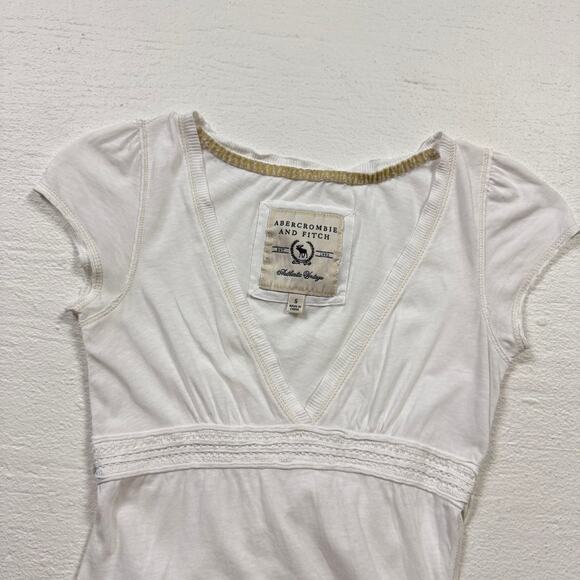 Y2K Abercrombie & Fitch White Tie-Back Empire Waist Top, Size Small - Picture 2 of 6